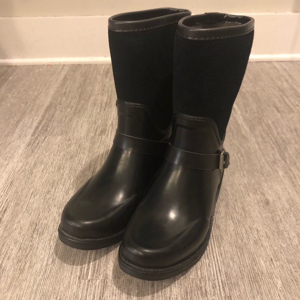 UGG SIVADA Black Rain Boots Buckled Moto Style